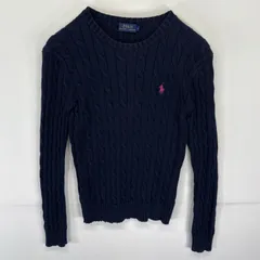 古着 ポロ・ラルフローレン POLO RALPH LAUREN ニット リブ編みニット セーター ワンポイントロゴ刺繍 S  ネイビー レディース