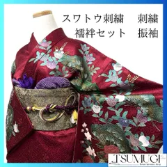 付け下げ スワトウ刺繍 桜 梅花 扇 流水 花模様 着物 020k