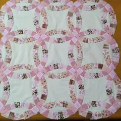 【稀少】アメリカンアンティークキルト⭐︎ダブルウエディング　 約224×166cm 稀少アメリカンアンティークキルト⭐︎ダブルウエディング 約224×166cm