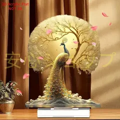 神聖な金色の孔雀 2D アクリルデコレーション