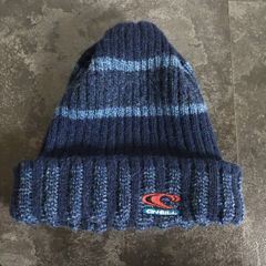 【OLD O'NEILL】00s オニール ワンポイント刺繍ロゴ 太ボーダー 肉厚 ニット帽 ビーニー オールドサーフ テック Y2K