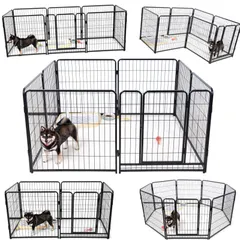 ペットサークル 中大型犬用 スチール製 犬 ケージ 犬用フェンス コンパクト 組立簡単 複数連結可能 室内室外兼用 組み替えOK (ブラック 高さ98cm 8枚)