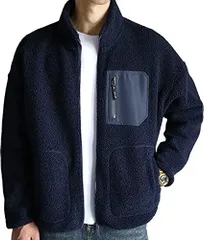 3XL_ネイビー Missmo ボアブルゾン メンズ ノースフェイス ボアコート ボアジャケット ボア ブルゾン アウター フリースジャケット スタンドブルゾン ショート丈 防寒 カジュアル 秋冬 韓国 (ネイビー, 3XL)