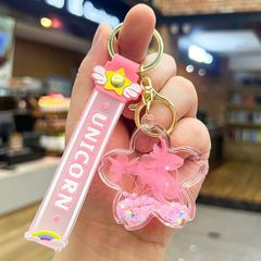 3色 リキッド 桜 アクリル キーホルダー ユニコーン　さくら　花型　キーチェーン　液体キーホルダー　スパンコール  ラメ入り キラキラ　可愛い　ピンク・ブルー・パープル 　AU213