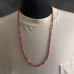 ネイティブ ロングビーズネックレス 赤 75cm ターコイズ メンズ レディース