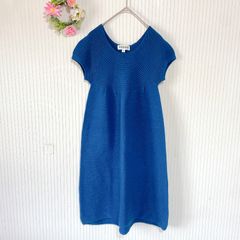 55-01 ー大特価ー  美品★ 【ジョルジュレッシュ】 GEORGES RECH ニット セーター ワンピース チュニック （S） 日本製 タック 半袖 ブルー