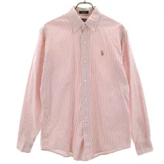 Polo by Ralph Lauren ポロバイラルフローレン 80s USA製 ヴィンテージ 緑タグ ボーイズ ストライプ柄 長袖 オックスフォード ボタンダウンシャツ 18 レッド キッズ 古着