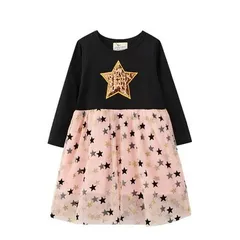 新品 スパンコール 星 ガールズ ワンピース キッズ 女の子 長袖  ブラック ピンク