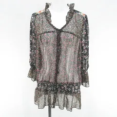 アクシーズファム axes femme 花柄 フラワー 長袖 シャツ ブラウス M 黒系 ブラック シースルー 透け感