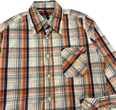 Nudie Jeans ☆ チェック シャツ オレンジ ネイビー S スタイリッシュ アメカジ ストリート 大人カジュアル ヌーディージーンズ■AE285のサムネイル