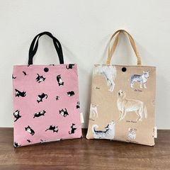 ★2個セット★ ぺたんこトート 犬柄/猫柄 内ポケット付き ハンドメイド B151