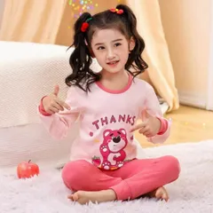 可愛いクマさん 女の子用パジャマ 長袖パジャマ ルームウェア 100cm