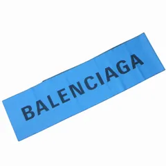 バレンシアガ BALENCIAGA 極美品 ロゴ マフラー バイカラー ストール イタリア製 ウール 黒×青 ブラック×ブルー 530047 320B0 4360 ☆AA★のサムネイル