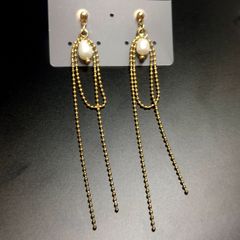 (22)パールゴールドチェーンピアス 高級感あり ゆれるピアス 可愛い