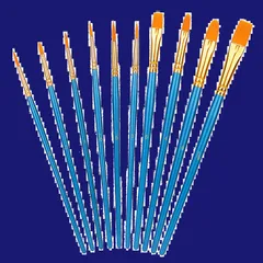 【人気商品】ベーシック 絵筆 アートペイントブラシセット PBT Blue アーティスト用 大人&子供用 10本入 17.5cm-19.5cm ブルー