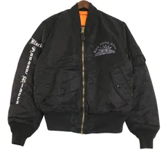 ALPHA INDUSTRIES アルファ インダストリーズ MA-1 フライトジャケット ミリタリー 袖プリント ブラック（メンズ MEDIUM ）中古 古着 A4513