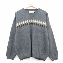 XL/古着 長袖 セーター メンズ 90s 手織り Vネック グレー 25jan08 中古 ニット トップス