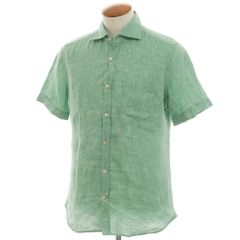 【新品】グランシャツ Glanshirt リネン ワイドカラー 半袖シャツ グリーン【サイズ39】【メンズ】
