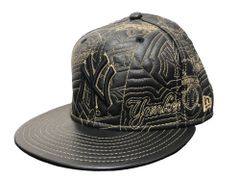 NEWERA (ニューエラ) キャップ 本革 レザー  ニューヨークヤンキース 刺繍 フラットキャップ 帽子 7 5/8 ブラック メンズ/025