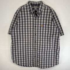 古着 カーハート Carhartt 半袖シャツ 大きいサイズ チェック ワンポイント ロゴ XL  グレー系 マルチカラー メンズ