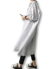 ［ルクシア フィル］ レディース 白い シンプル サイズ m 長袖 ロング かわいい トレンド 服 ドレス アップ リゾート 前開き スリット シャツ ワンピース アジアン わんぴ ゆったり 部屋着 大人 大きい 大きめ きれいめ カジュア [グレー] [M]