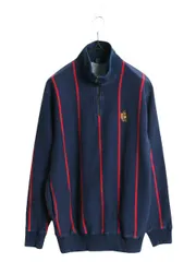 【お得なクーポン配布中!】 90s ポロ ラルフローレン ハーフジップ スウェット キッズ L メンズ S 程/ オールド クッキークレスト ハイネック ストライプ プルオーバー