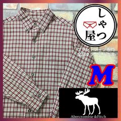 ME1-518◆USA規格品◆好配色◆【Abercrombie&Fitch アバクロ】片ポケット チェック 長袖 コットンBDシャツ【メンズ M】エンジ ベージュ