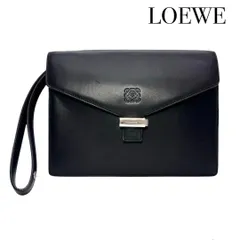 LOEWE ロエベ アナグラム レザー セカンドバッグ クラッチバッグ メンズ ブラック シルバー ビジネス
