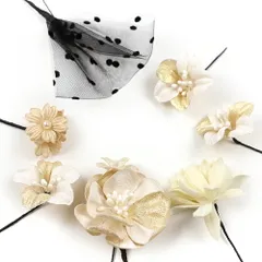 髪飾り 成人式 振袖 袴 花 7点セット ベージュ 白 ゴールド 花 ちりめん レース パールビーズ ドット 水玉 ニュアンスカラー か No.12-0375