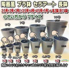 セラアート長鉢黒＊小さい方から7サイズ：2.5号×2鉢、3号×2鉢、3号L×2鉢、3.5号×2鉢、4号×2鉢、4.5号×2鉢、5号×2鉢の合計14鉢＊多肉植物・塊根植物コーデックス・アガベ・サボテン・ハオルチア・アデニウム・パキポディウム＠フラワーショップ江口