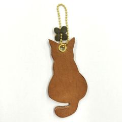本革 レザーストラップ 	茶	ストラップ 猫 花付き ハンドメイド/工房エールヨコハマ