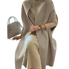 ☆ アイボリー ☆ ケープ風 ジャケット kcoat900 ケープ ジャケット コート レディース ロング ポンチョ ベスト ジレ マント ショール ロングコート Aライン 無地 テントシルエット ドロップショルダー きれいめ