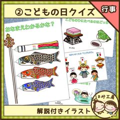 保育【②こどもの日 豆知識クイズ】ペープサート　紙芝居　端午の節句　こいのぼり