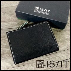 新品 定価8,250円 IS/IT イズイット L字ジップ 小銭入れ コインケース カード＆パスケース＆キーリング付き 黒 牛革 水シボ エンボス加工 箱付き メンズ