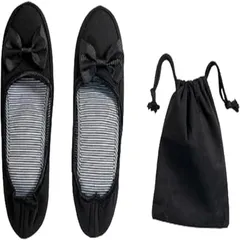 manatom 携帯用折りたたみスリッパ レディース 軽量・コンパクト 専用ポーチ付き 学校・オフィス・旅行(ブラック,  Sサイズ)