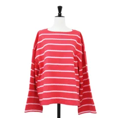 journal standard luxe ジャーナルスタンダード ラックス カットソー レッド サイズ:FREE / 25春夏 ボーダー ボートネック プルオーバー / カットソー 長袖 ワイド スリット コットン / トップス【レディース】【中古】