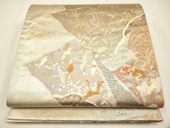 V3473 ○高級 正絹 唐織 明綴さざ波金繍 六通 袋帯 - メルカリ
