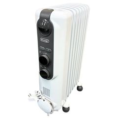 De'Longhi　 (デロンギ) 　オイルヒーター アミカルド RHJ35M0812-DG 電気ヒーター ゼロ風暖房 静音 乾燥しにくい 表面温度約70℃ 燃料補充不要 チャイルドロック 8-10畳　ピュアホワイト×ダークグレイ　中古良品 【動作保証】