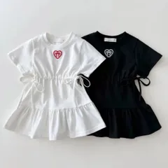 くしゅくしゅリボンワンピース　韓国子供服　キッズ　子供服　女の子　モノクロ