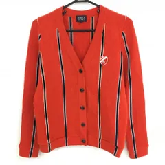 パーリーゲイツ ニットカーディガン レッド×黒 ストライプ ウール混  レディース 1(M) ゴルフウェア PEARLY GATES