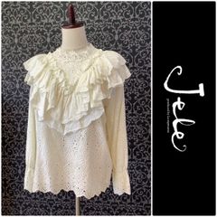 JeLe公式OUTLET【50％OFF】ガーリー💗フリルブラウス ラッフルカフス　レース　アイボリー　長袖　コットン　新品