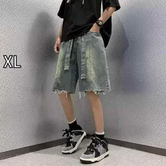 [XL ]メンズ ファッション 服 男性用 オシャレ シンプル 大人 かっこいい 大きいサイズ ストリート 紳士服 デニムショートパンツ サマー リップド ロー エッジ ストリート カジュアル ワイド レッグ 五分丈 パンツ