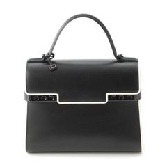 デルヴォー タンペートMM サプルカーフ ハンドバッグ ブラック ホワイト【中古】