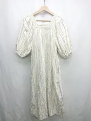 ◇ ⊂ NATURAL BEAUTY BASIC ストライプ 五分袖 膝下丈 ワンピース サイズS グリーン系 レディース E  【1501230016162】