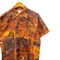 70s ビンテージ LIBERTY HOUSE オープンカラー 総柄 ポリエステル 半袖 シャツ ブラウン M位 ゴーギャン GAUGIN 女性柄 70年代 ヴィンテージ vintage ポリシャツ