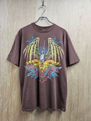 【US古着】Y2K Miskeen Original Venus T-Shirt | ミスキーンオリジナル 女神 天使 羽根 ラメ プリント 半袖 Tシャツ ブラウン L