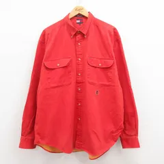 XL/古着 トミーヒルフィガー 長袖 ブランド シャツ メンズ 90s ワンポイントロゴ 大きいサイズ コットン ボタンダウン オレンジ 25jul30 中