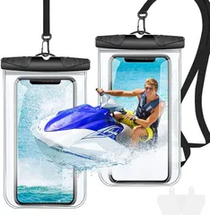 SHANSHUI 互換品 防水ケース スマホ用 2枚セット 全面クリア 押し易いサイドボタン IPX8認証 顔認証 撮影 通話 タッチ快適 海 水中 温泉 風呂 キッチン プール(ブラック-普通型)