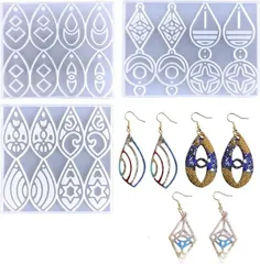 Koonafy ペンダント シリコンモールド 柄12種 ３個セット イヤリング キーホルダー ピアス付き 雫形 菱形 丸形 透かし編み レジン型 装飾品 ソフトモールド 型 ハンドメイド おしゃれ エポキシ樹脂 DIY手作り 透明 抜き型