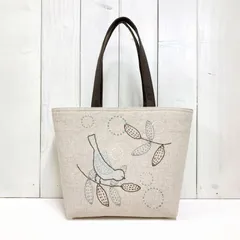 スクエアバッグ【北欧鳥】刺し子・綿麻・帆布